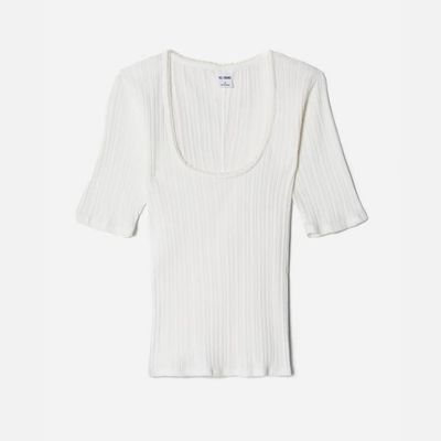 Hanes Pointelle Scoop Neck Tee - Vintage White