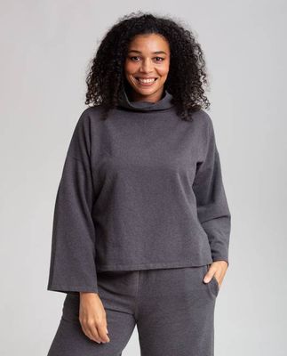 Ula Organic Cotton Top In Dark Grey Marl