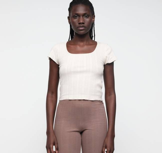 Pointelle Square Neck Tee