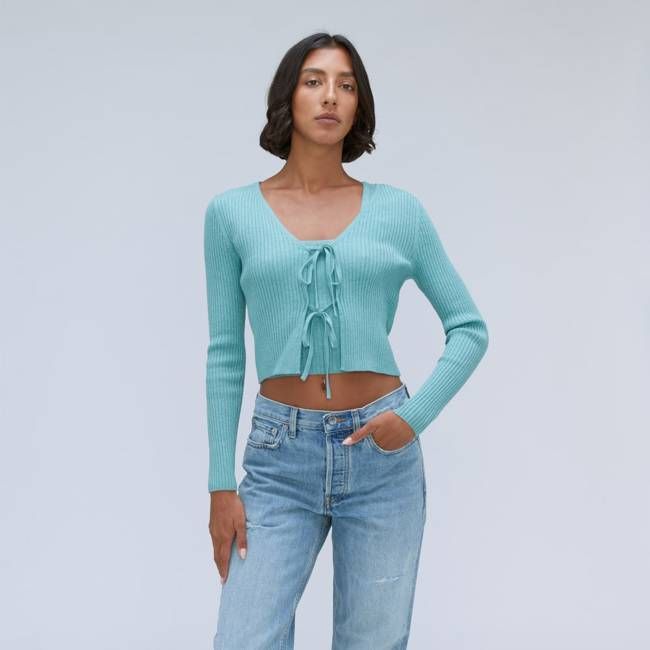 The Cotton-Merino Front-Tie Top | Deep Turquoise