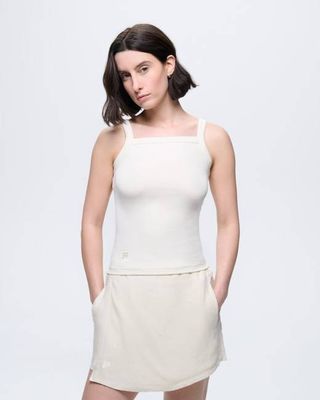 Womens Rib Square Neck Tank Top—Bone White