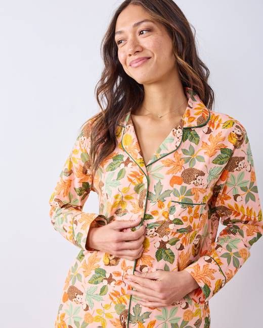 Hedgehog Forest - Petite Long PJ Set - Peach Leaf