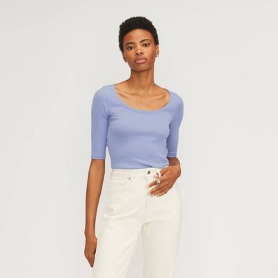 The Luxe Micro-Rib Scoop-Neck Tee | Cornflower Blue
