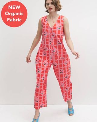 Miss PomPom Red Smiley Sleeveless Jumpsuit