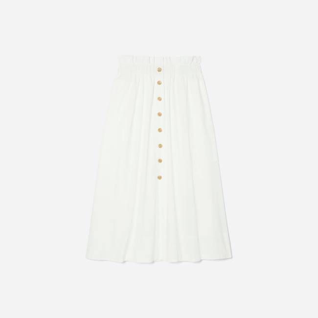 The Easy Button-Front Skirt | White