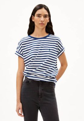 IDAARA STRIPES T-SHIRT | weiß-verwaschenes Indigo