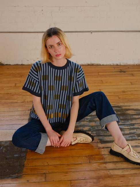 Bauhaus Short Sleeve Sweater Tee - Lazurite