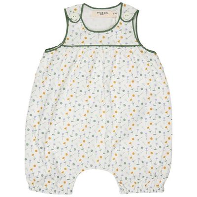Baby Playsuit - Flowers, White