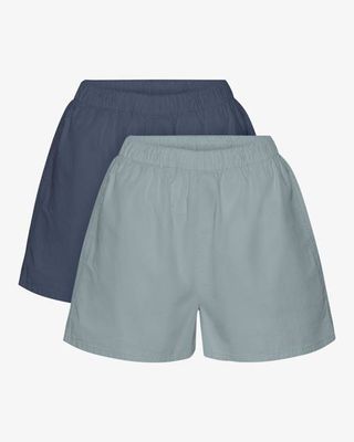 Women Organic Twill Shorts - Petrol Blue & Steel Blue (2-Pack)