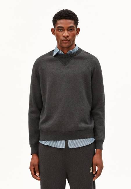 COTTON KNIT SWEATER | mid silver melange-black