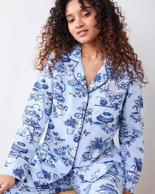 High Tea Toile - Petite Long PJ Set - Notting Hill Blue