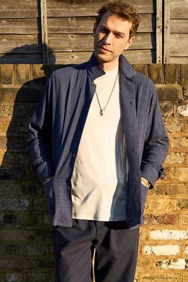 Recycled Cotton Basket Weave  Navy Resort Overshirt