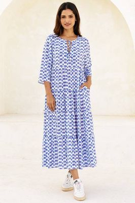 Emma EcoVero Midi Dress | Ikat Blue/White