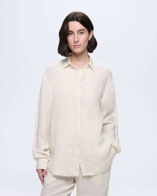Womens Linen Overshirt—Bone White