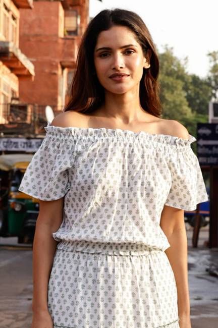 Ilana Printed Organic Cotton Top | White/Sage