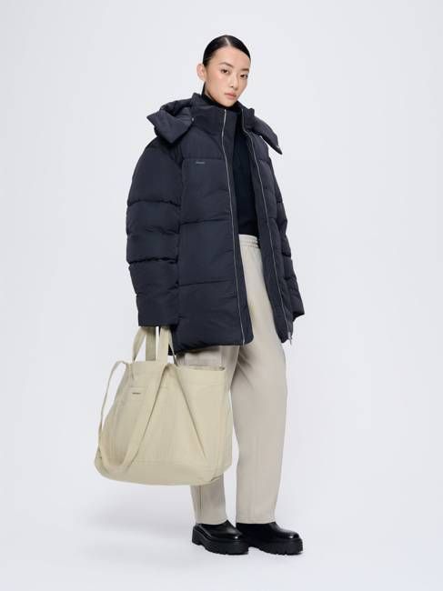 Archive Womens Flower-Warmth Recycled Nylon Long Puffer—black