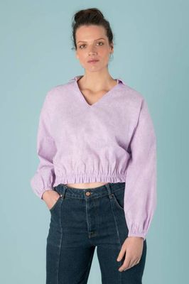 Margherita Puffy Blouse in Lilac Linen