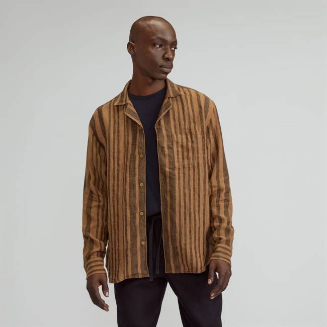 The Relaxed Linen Long-Sleeve Shirt | Toasted Coconut / Black
