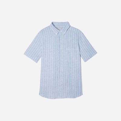The Classic Short-Sleeve Shirt in Linen | Blue / White