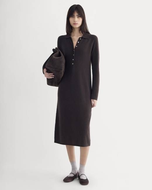 Cashmere Polo Midi Dress | Dark Chocolate