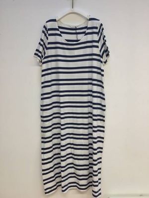 Viola-Sue Organic Cotton Dress in Navy & White Stripe L Preloved
