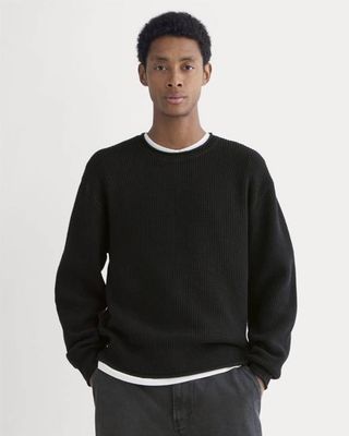 Waffle Rollneck Crew in Everyday Cotton | Black