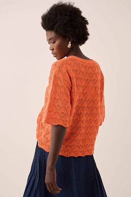 Flora Pointelle Knitted Tee Orange