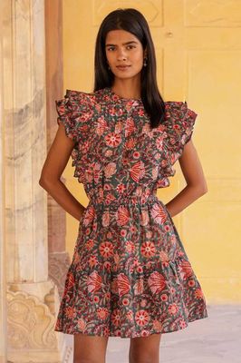 Rose Frill Mini Dress | Khaki/Orange
