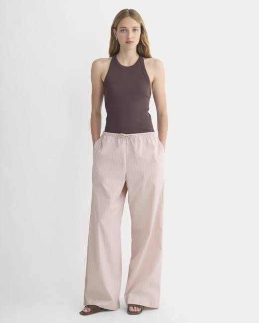Wide-Leg Drawstring Pant in Washed Poplin | Burnished Lilac/Gardenia