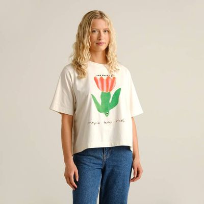 DEDICATED - T-shirt Vadstena Magic Tulip Bird Cremefarben