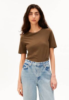 LUALAA LINEN BLEND T-SHIRT| dried palm