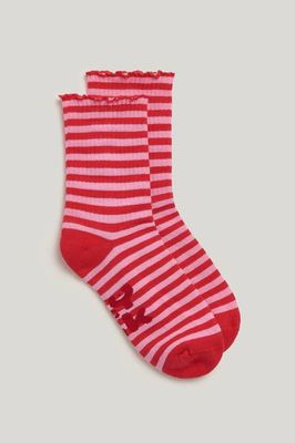 Greta - Baumwollsocken mit rosafarbenen und roten Streifen