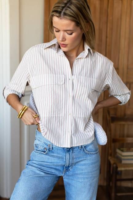 Oversize Pocket Shirt Short - Rust Stripe