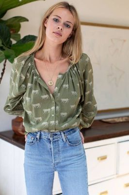 Frances Blouse - Olive Cheetah Organic