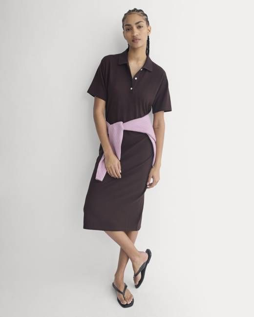 Pique Polo Short-Sleeve Dress | Dark Chocolate