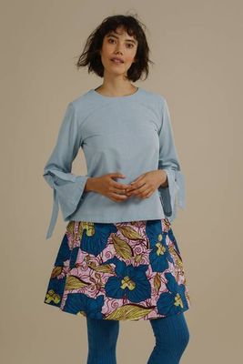 LAST UNITS - Likoma long bell sleeve top with V back in Sky Blue Organic Cotton