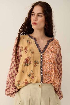 Top aus Baumwolle mit Loran-Print in Knitteroptik