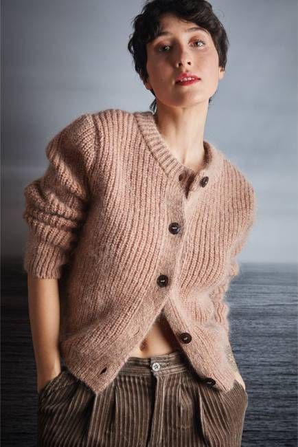 CHARLOTTE Round-Neck Cardigan in Merino-Mohair Wool - Light Pink
