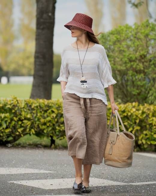 Gilian - Linen Blouse in Wide Stripe