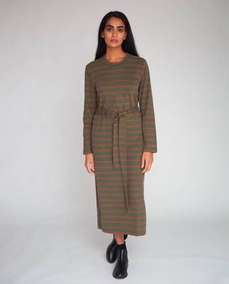 Raina-Sue Organic Cotton Dress In Army & Tan