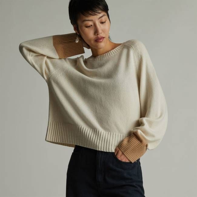 The Cashmere Boxy Crew | Bone / Light Camel