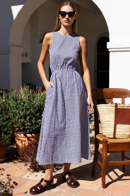Studio Sundress  - Navy + White Seersucker Check