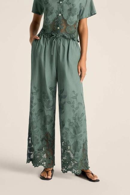 Flora Pant - Sea Green Beachside Broderie