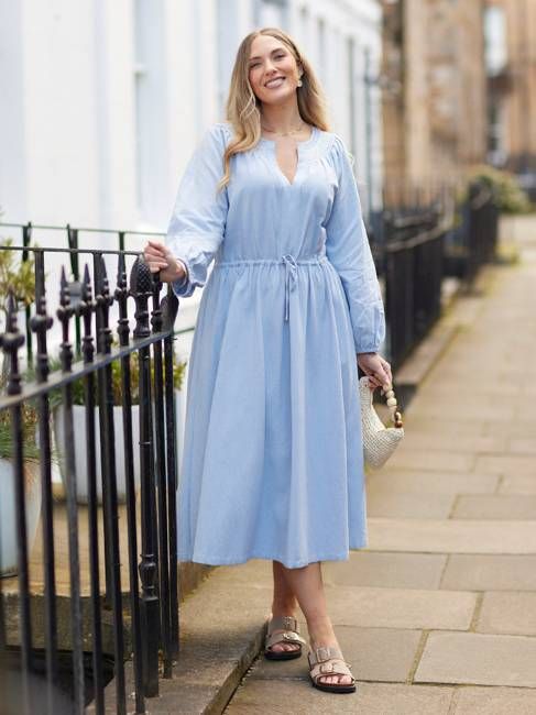 Luna Smocked Neckline Dress - Blue