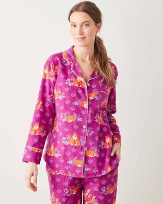 Fox Friends - Midweight Flannel Long PJ Set - Merlot