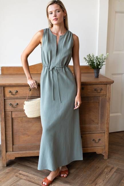 Grecian Keyhole Dress - Agave Linen