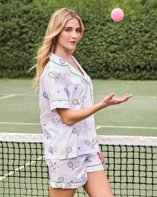 Embroidered Tennis Club - Short PJ Set - Cloud