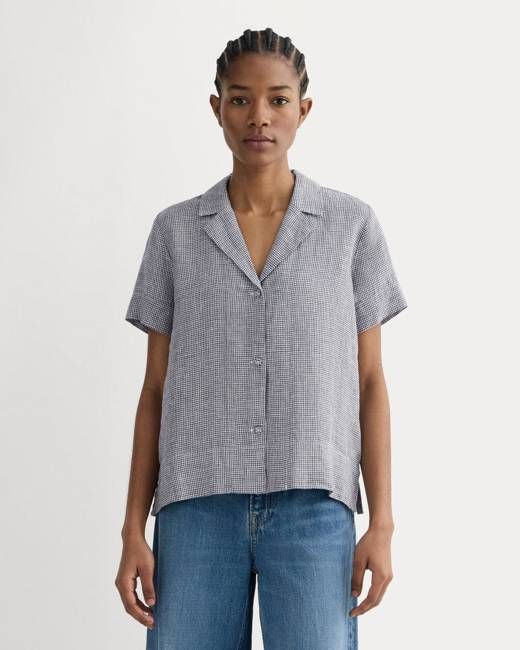 The Notch Shirt in Linen | Midnight Navy Gingham