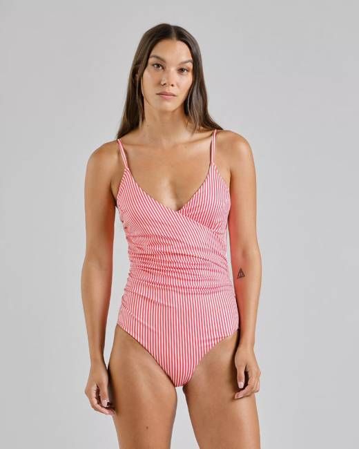 Dedicated Red Stripe Wrap Swimsuit