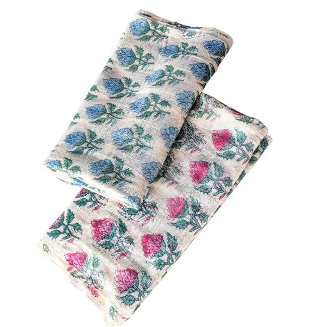 Khadi cotton block-printed scarves with floral prints